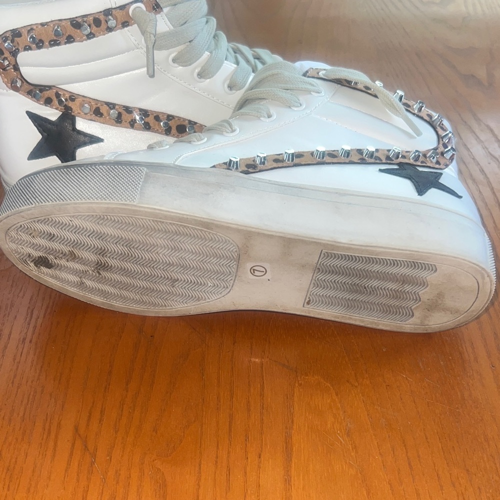 Ccocci size 7 White High-Top Sneakers with Gray Laces - Picture 5 of 7